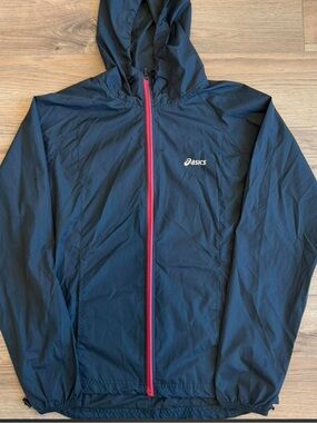 ASICS Navy Windbreaker with Pink Zipper